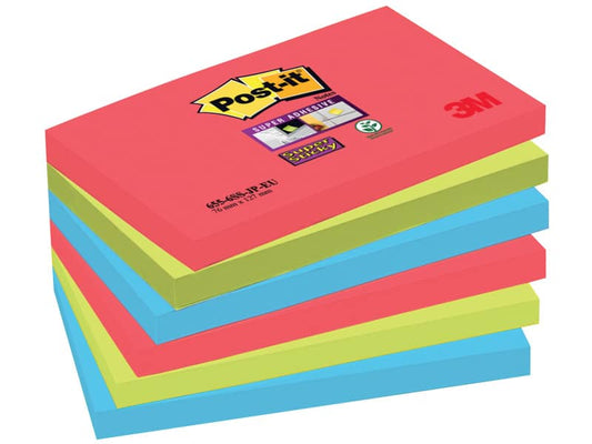 Foglietti riposizionabili Post-it® Super Sticky Bora Bora 76x127 mm assortiti conf. 6 blocchetti da 90 ff - 655-6SS-JP