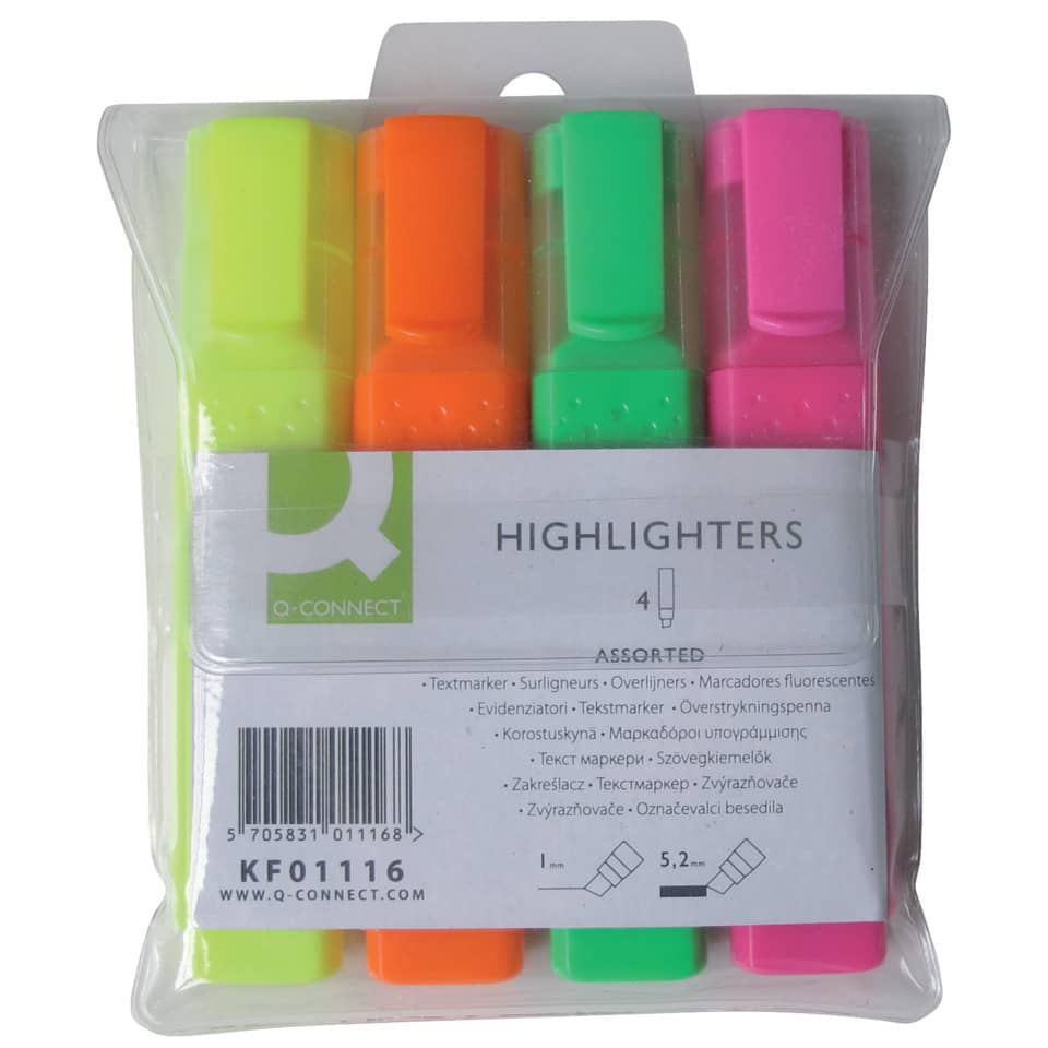 Evidenziatore Q-Connect 1,5-2 mm assortiti astuccio da 4 - KF01116