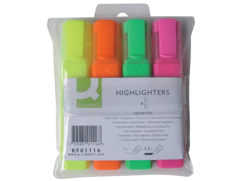 Evidenziatore Q-Connect 1,5-2 mm assortiti astuccio da 4 - KF01116