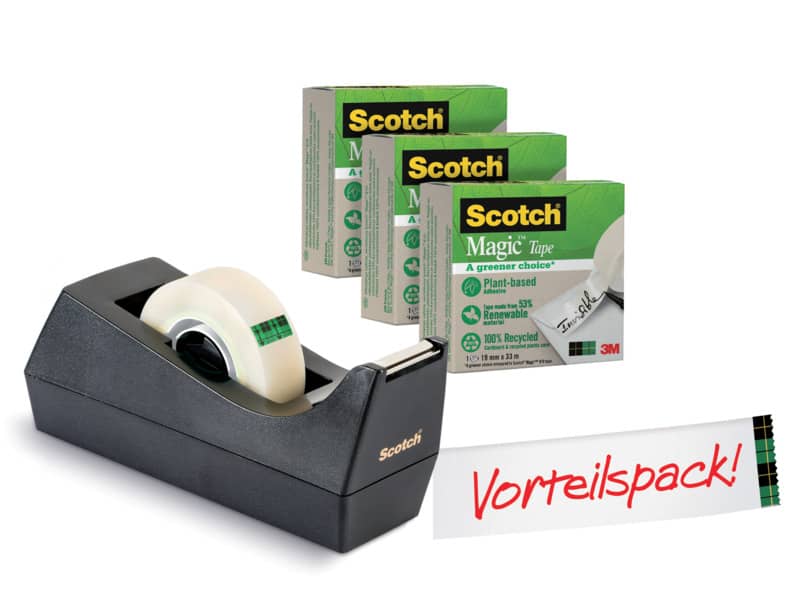 Dispenser per nastro adesivo Scotch® Magic™ C38 nero + 3 nastri 19 mm x 33 m. 9-1933R3C38