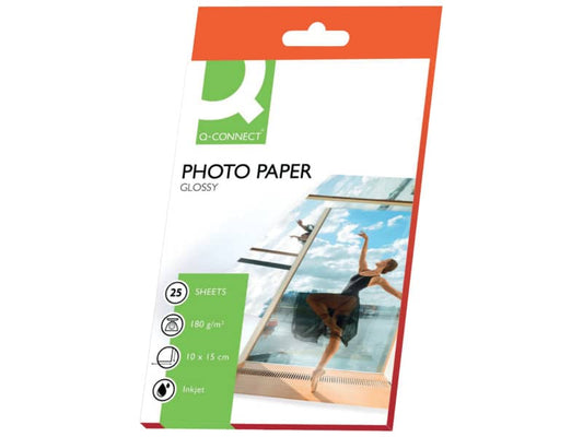 Carta fotografica Inkjet Q-Connect 10x15cm bianco 180 g/m² lucida conf. da 25 fogli - KF01905