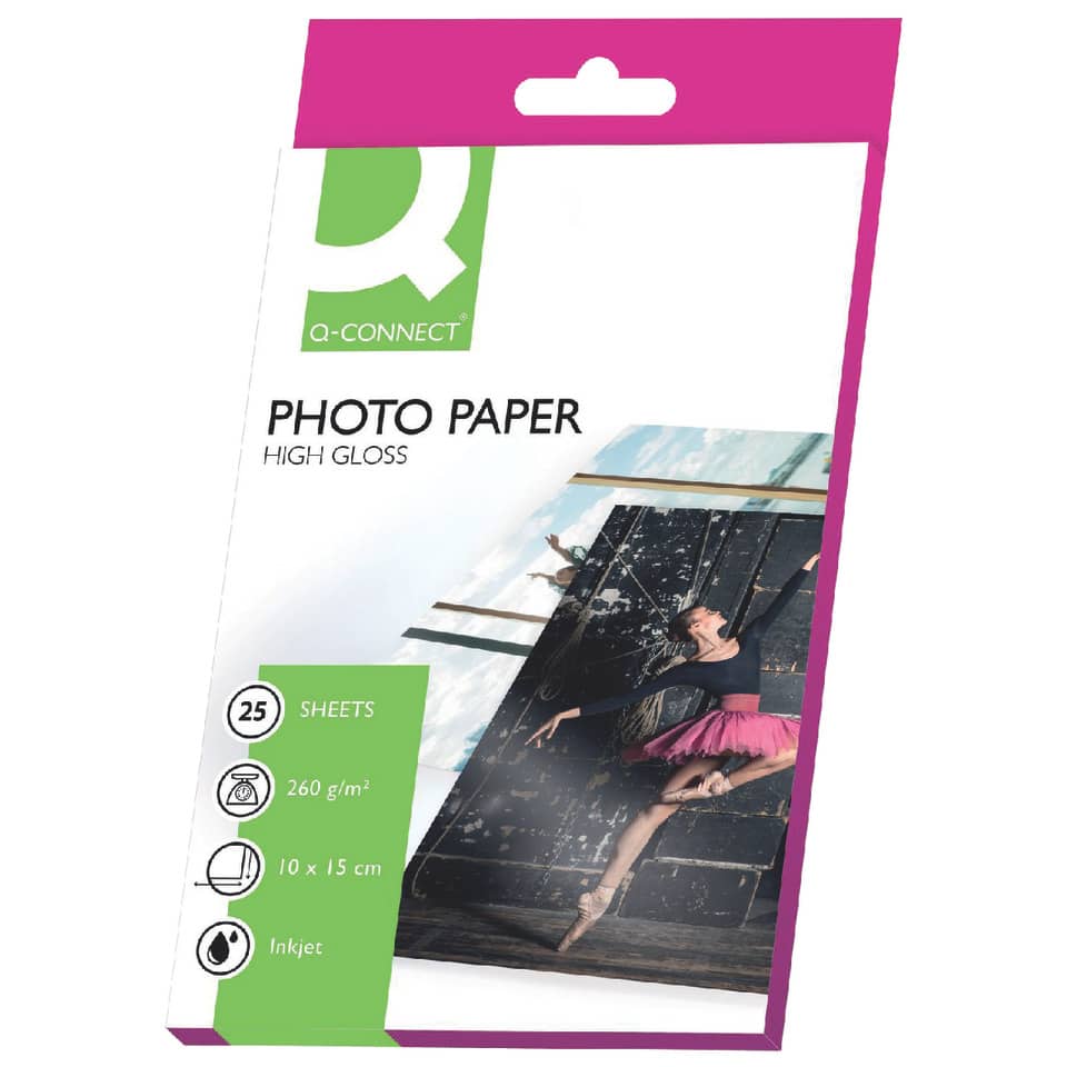 Carta fotografica Inkjet Q-Connect 10x15cm bianco 260 g/m² lucida conf. da 25 fogli - KF01906