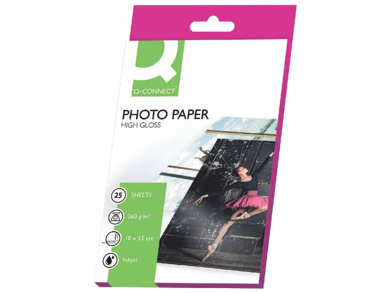 Carta fotografica Inkjet Q-Connect 10x15cm bianco 260 g/m² lucida conf. da 25 fogli - KF01906