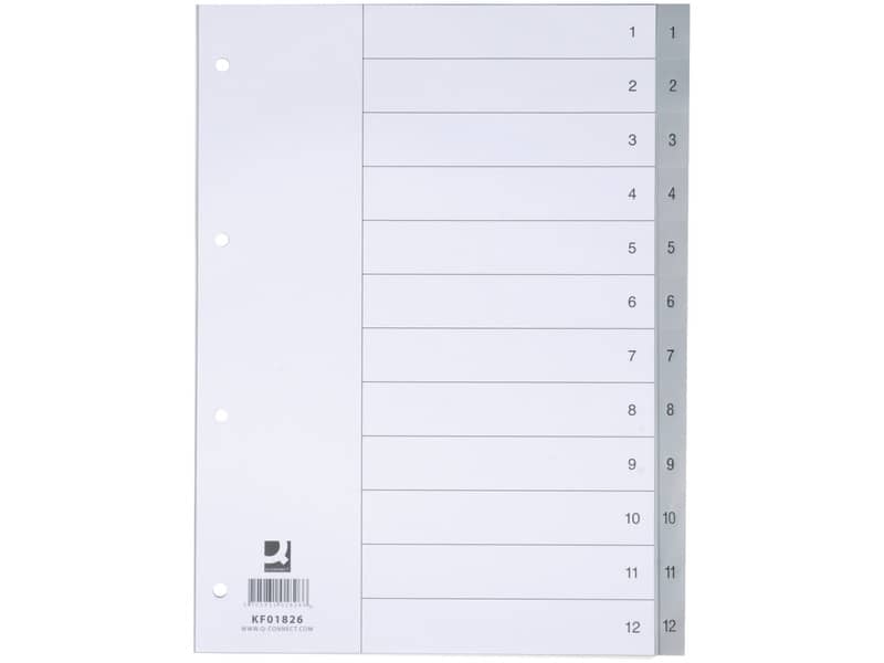 Divisore numerico Q-Connect grigio 22,5x29,7 cm ppl 1-12 KF01826