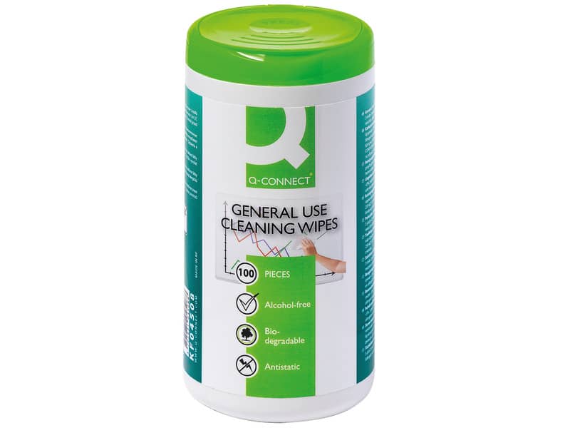 Salviette di pulizia multiuso Q-Connect senza alcool barattolo da 100 - KF04508A