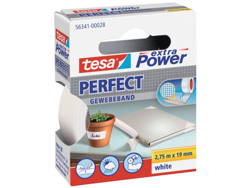 Nastro adesivo in tela tesa extra Power®Perfect plastificato 19 mm x 2,75 m bianco - 56341-00028-03