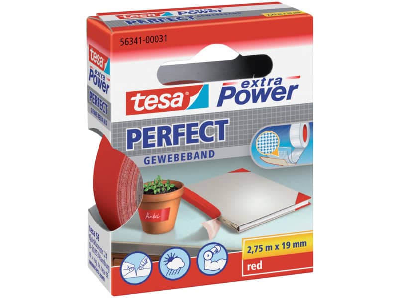 Nastro adesivo in tela tesa extra Power®Perfect plastificato 19 mm x 2,75 m rosso - 56341-00031-03