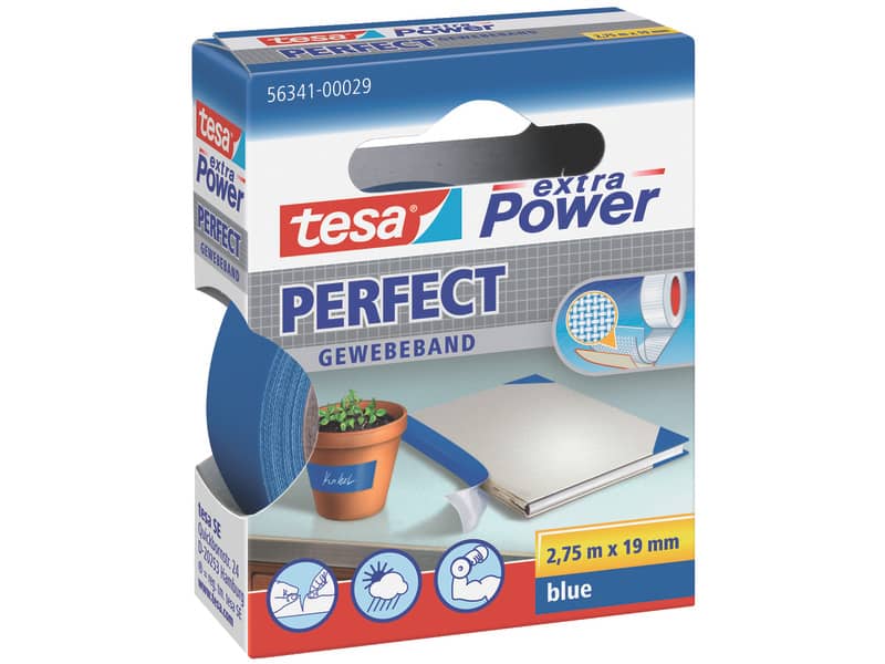 Nastro adesivo in tela tesa extra Power®Perfect plastificato 19 mm x 2,75 m blu - 56341-00029-03