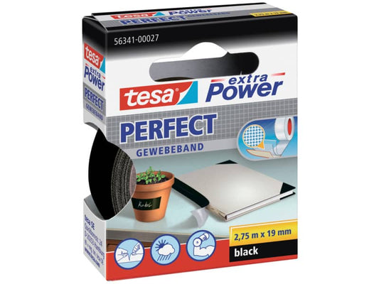 Nastro adesivo in tela tesa extra Power®Perfect plastificato 19 mm x 2,75 m nero - 56341-00027-03