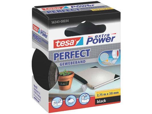 Nastro adesivo in tela tesa extra Power® Perfect 38 mm x 2,75 m nero 56343-00034-03