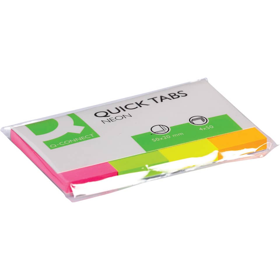 Segnapagina Q-Connect Index Marker neon 20x50 mm assortiti dispenser 4 blocchetti da 50 - KF01226