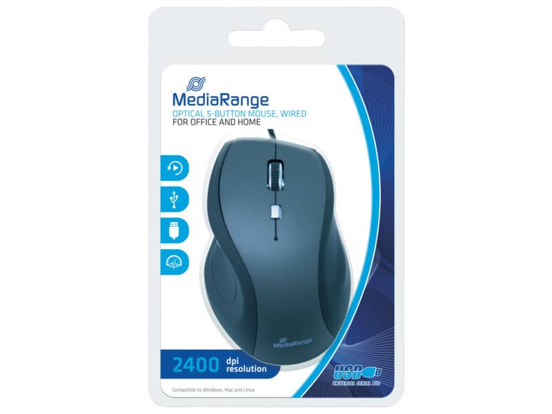 Mouse ottico Media Range 5 pulsanti con cavo 2400 dpi nero/grigio USB 2.0 MROS202