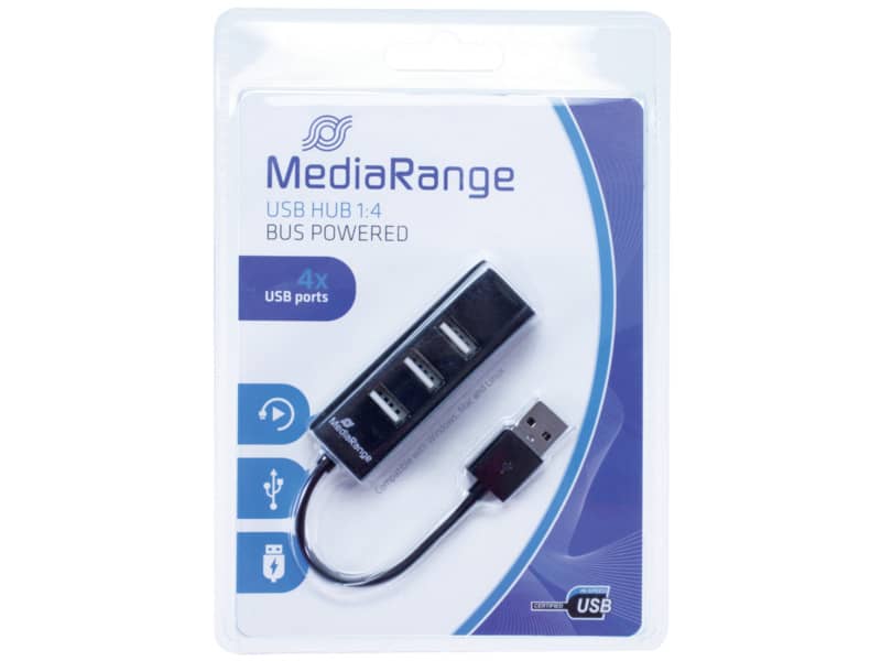 Hub Media Range USB 2.0 con quattro porte alimentato tramite porta USB MRCS502