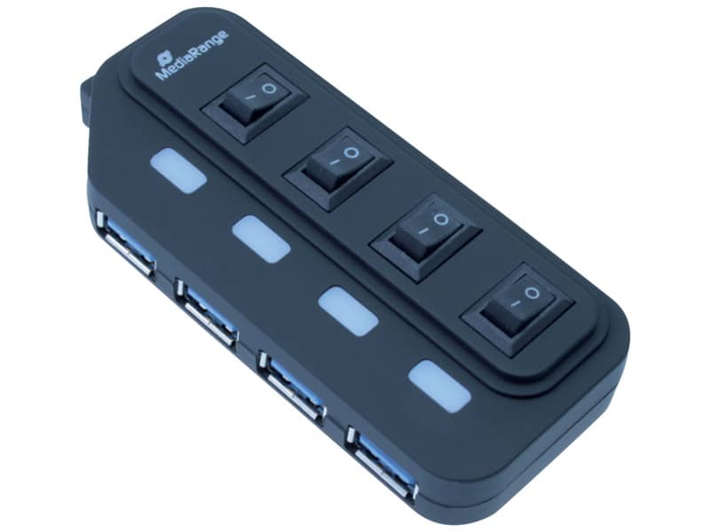 Hub Media Range USB 3.0 con quattro porte con interruttori separati e alimentatore - MRCS505
