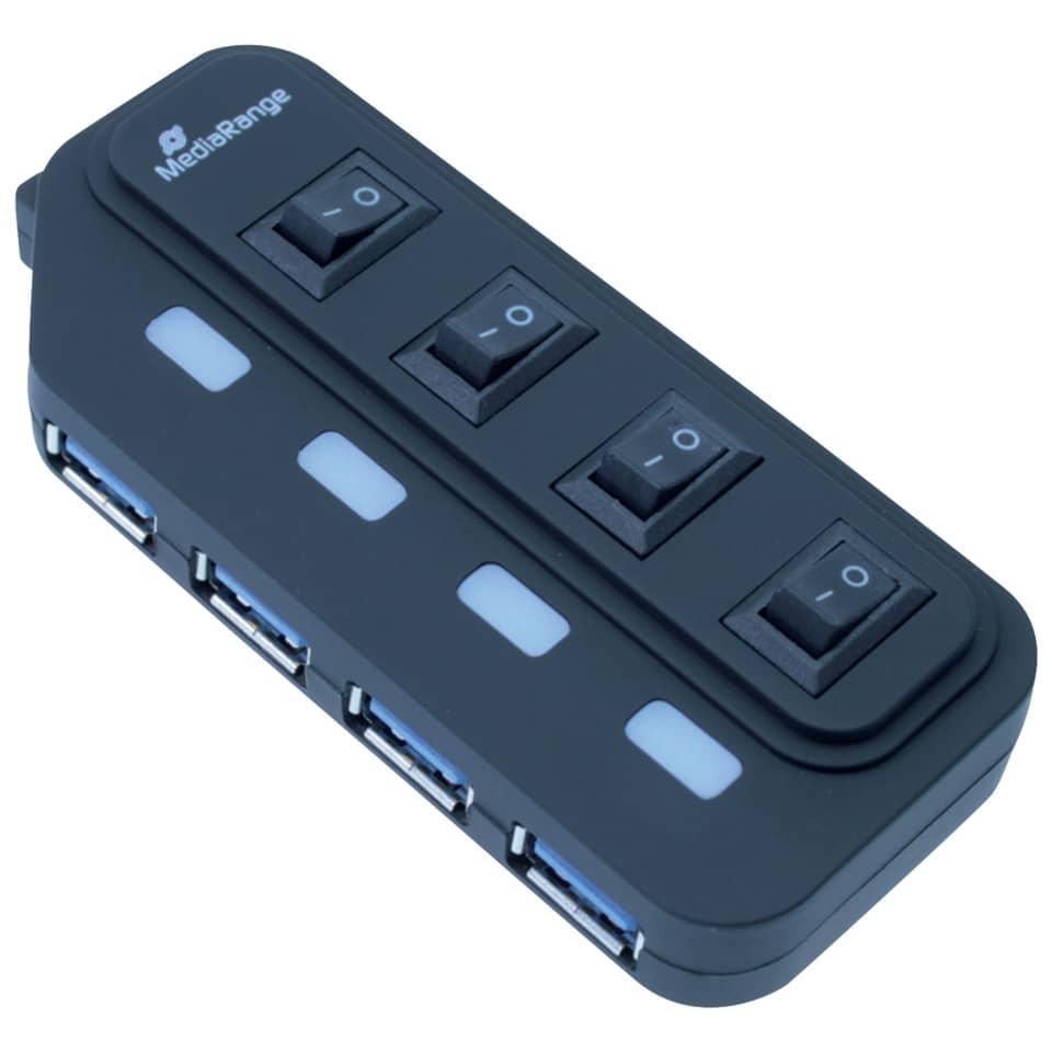 Hub Media Range USB 3.0 con quattro porte con interruttori separati e alimentatore - MRCS505