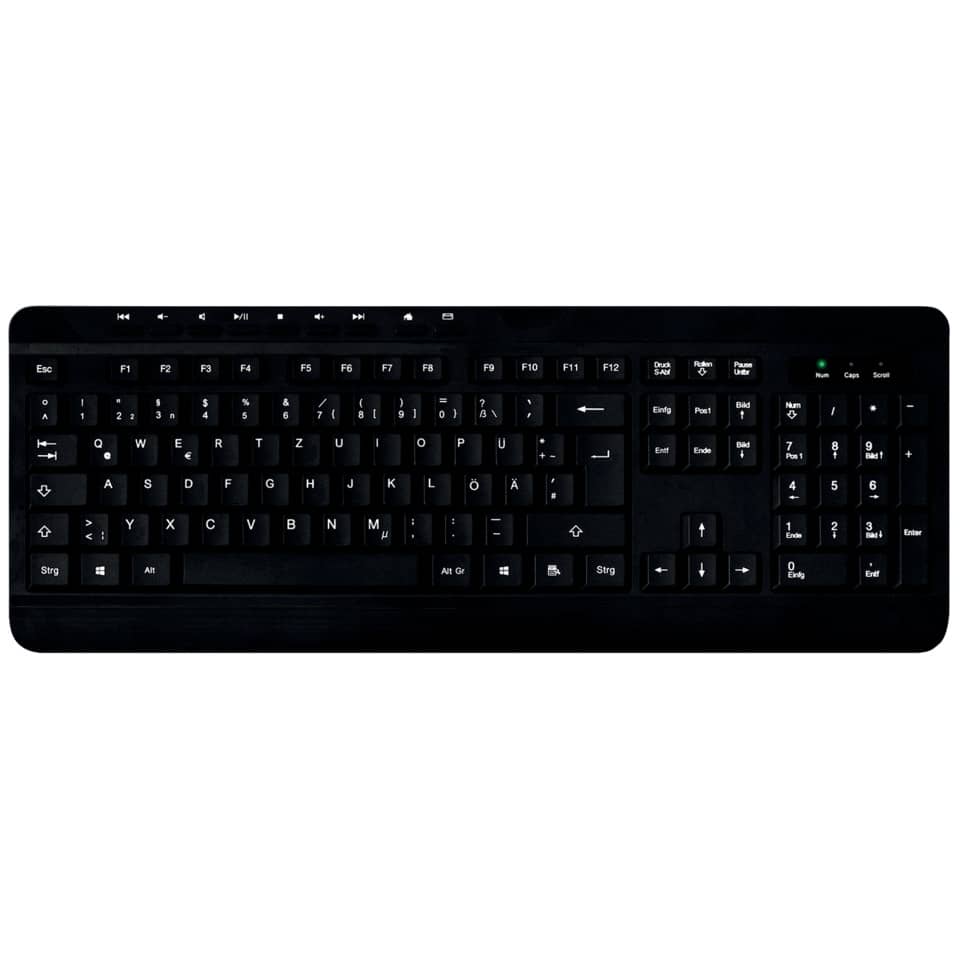 Tastiera Media Range multimediale con filo nera, QWERTZ MROS102