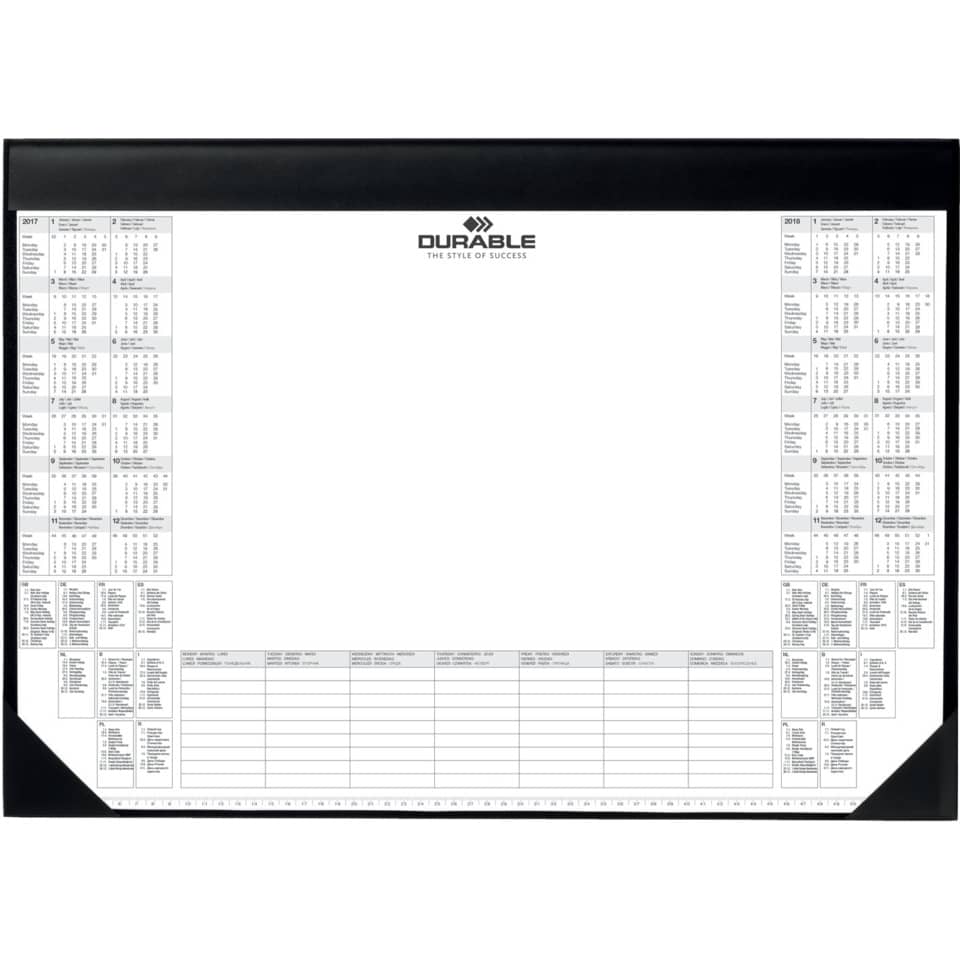 Sottomano DURABLE con calendario 2 anni pvc morbido nero 59x42 cm 729101