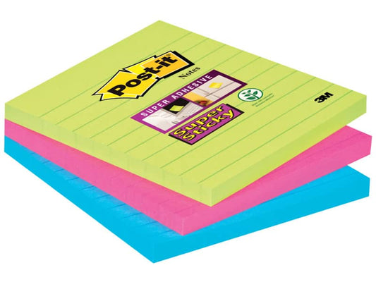 Foglietti Post-it® Super Sticky Note a righe assortiti conf. 3 blocchetti da 70 ff - 675-3SSMX EU