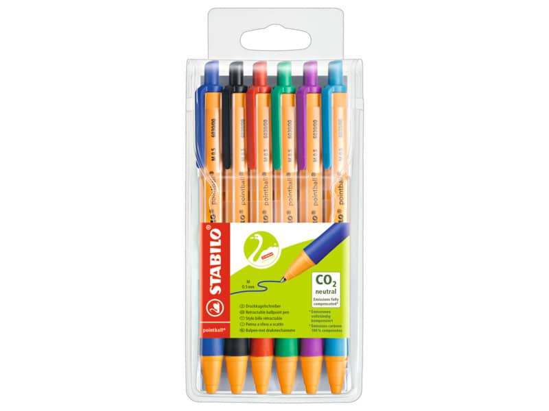 Penne a sfera a scatto Stabilo Pointball  0,5 mm assortiti astuccio da 6 - 6030/6