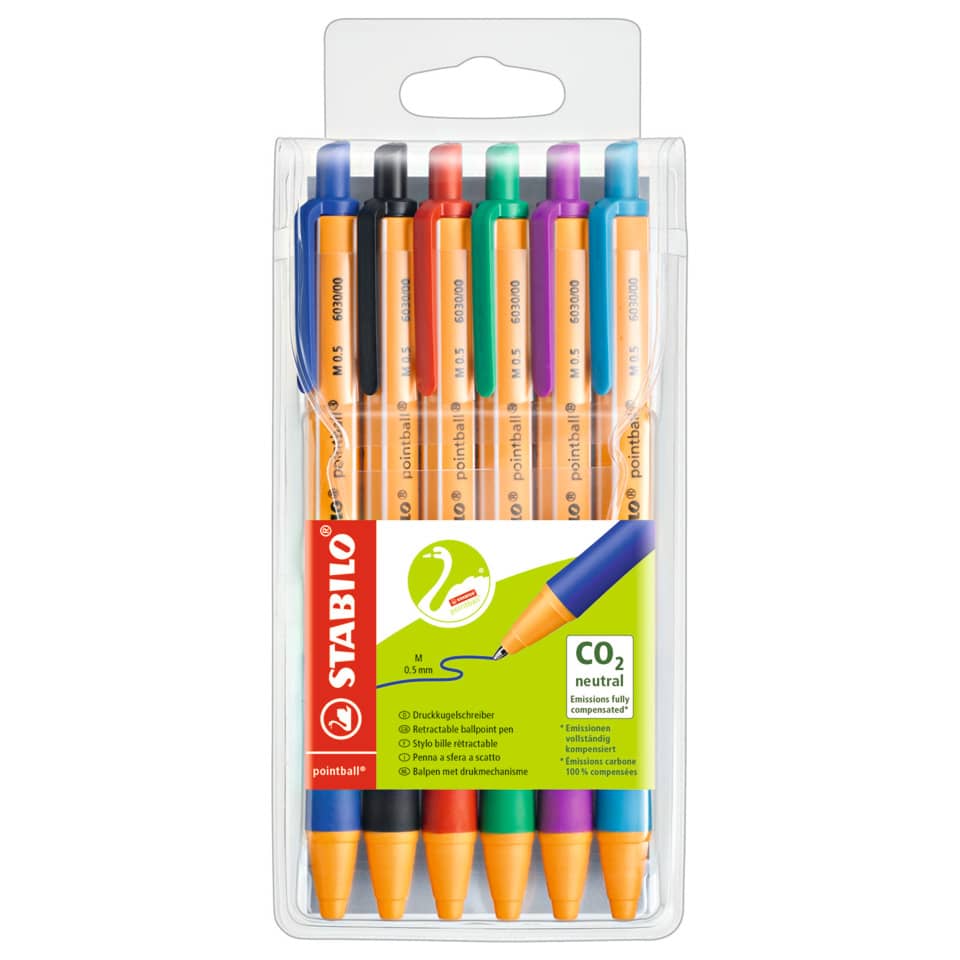 Penne a sfera a scatto Stabilo Pointball  0,5 mm assortiti astuccio da 6 - 6030/6