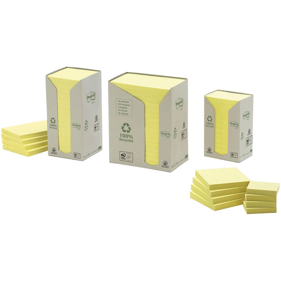 Foglietti Post-it® Notes Giallo in carta riciclata conf. torre da 24 blocchetti da 100 ff - 653-1T