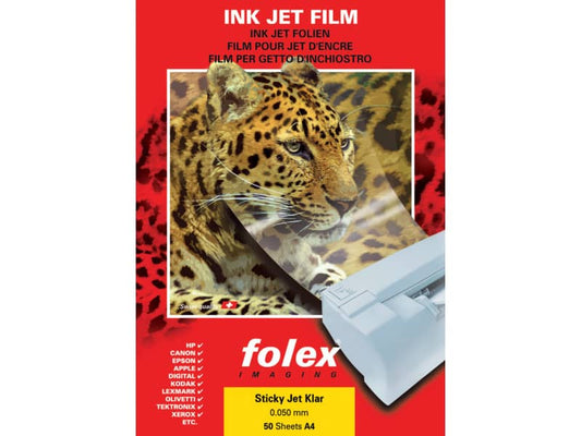 Film adesivo per stampanti inkjet Folex Sticky Jet CL trasparente 0,05 mm A4 Conf. 50 pezzi - 2939C.050.44100