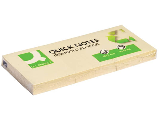 Foglietti riposizionabili Q-Connect 100% materiale riciclato 65 g/m² giallo 38x51 mm 12 blocchetti da 100 ff - KF22367