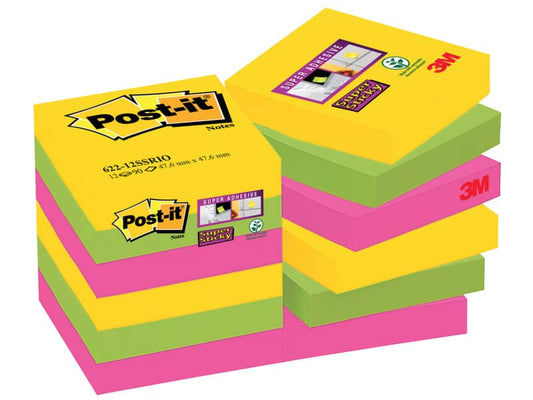 Foglietti riposizionabili Post-it® Super Sticky Rio de Janeiro 47,6x47,6 mm conf. 12 blocc. da 90 ff - 622-12SS-RIO