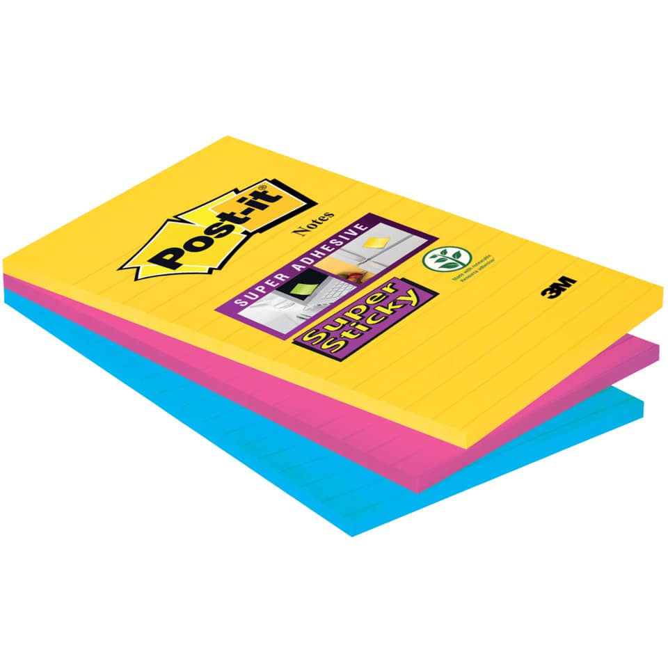 Foglietti Post-it® Super Sticky XXL Rio De Janeiro a righe assortiti conf. 3 blocchetti da 90 ff - 4690-SS3RIO-EU