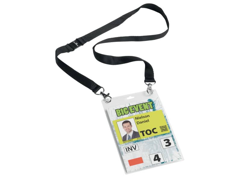 Portanomi DURABLE con cordoncino 20 mm per eventi nero/trasparente inserti f.to A6  conf. 10 - 852501