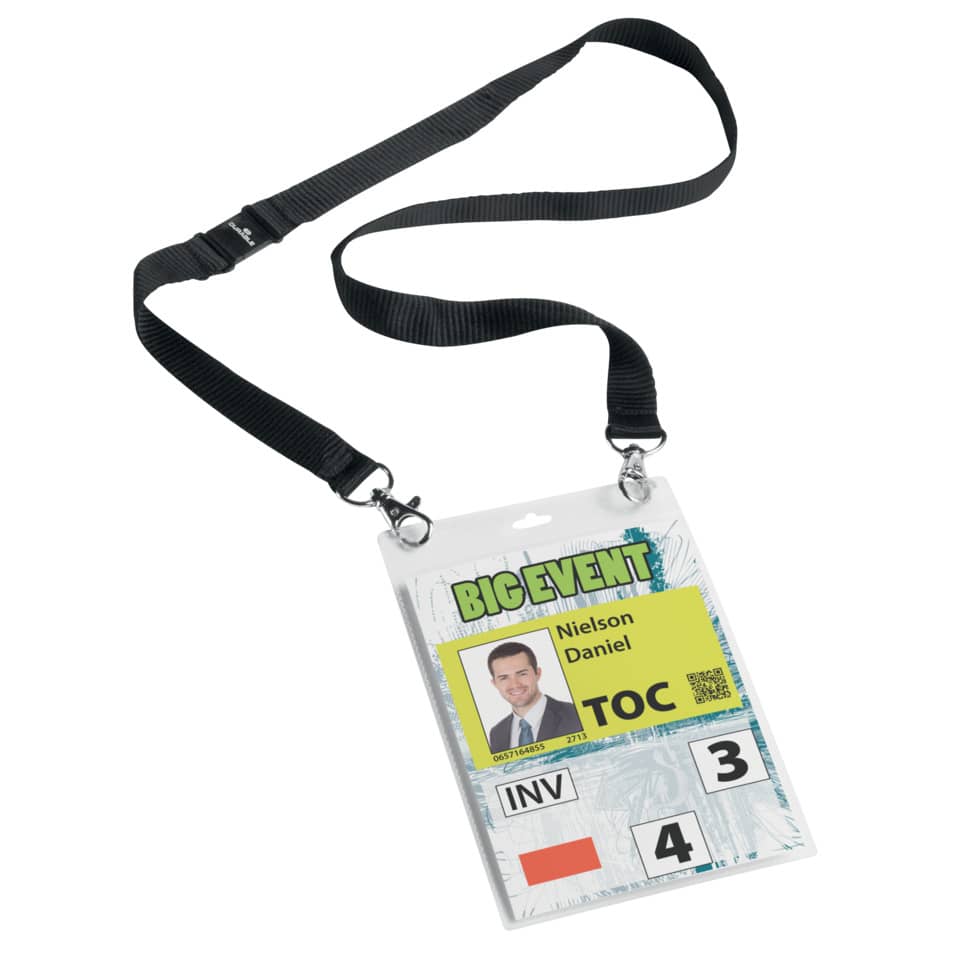 Portanomi DURABLE con cordoncino 20 mm per eventi nero/trasparente inserti f.to A6  conf. 10 - 852501