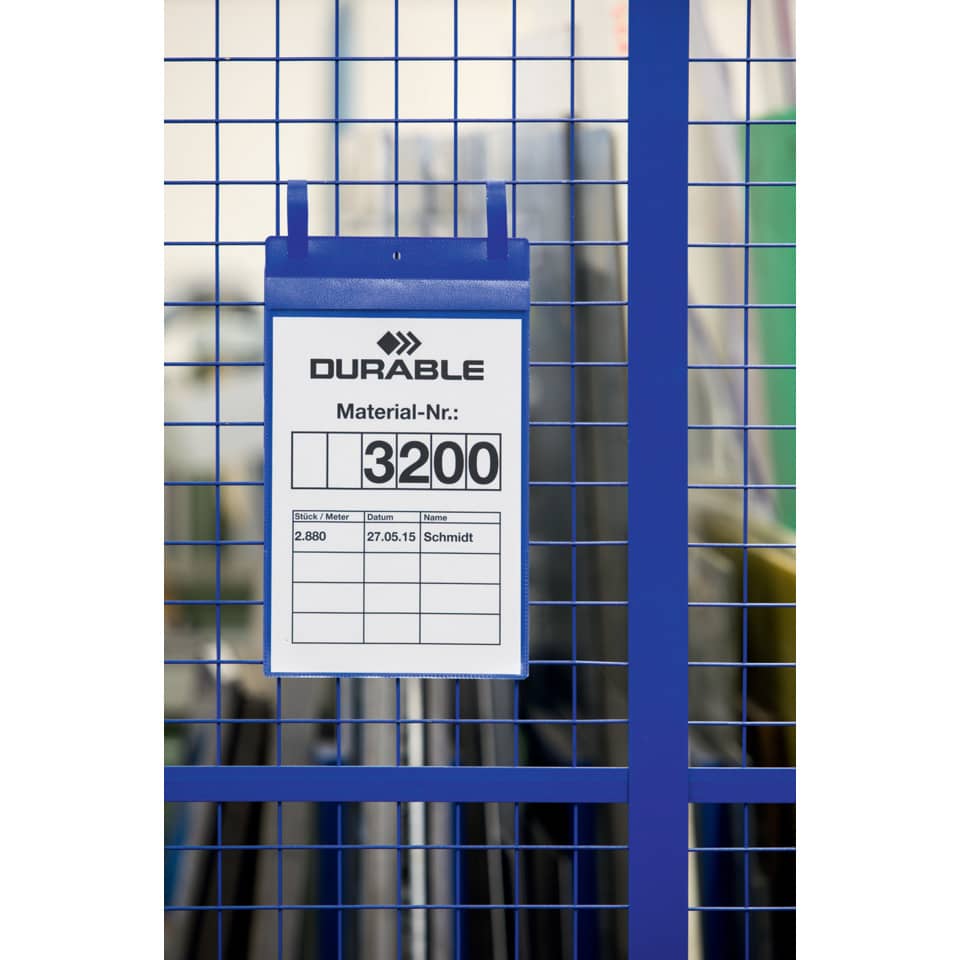Tasche per identificazione Durable con fascette di aggancio blu f.to esterno mm 223x530- inserto A4 vert. cf. 50- 175007