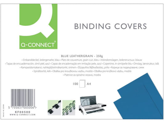 Copertina per rilegatura Q-Connect A4 250 g/m² blu goffrato Conf. 100 pezzi - KF00500