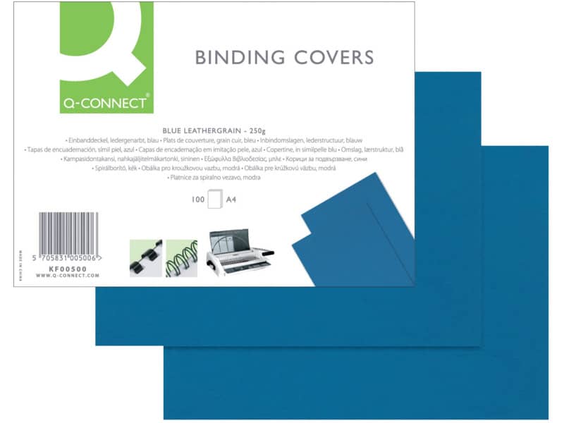 Copertina per rilegatura Q-Connect A4 250 g/m² blu goffrato Conf. 100 pezzi - KF00500