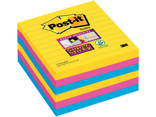 Foglietti Post-it® Super Sticky Notes Rio de Janeiro a righe assortiti conf. 6 blocchetti da 90 ff - 675-SS6RIO-EU