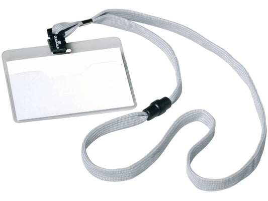 Portanomi DURABLE tasca aperta con cordoncino trasparente/grigio inserto 60x90mm conf. 10 - 813910