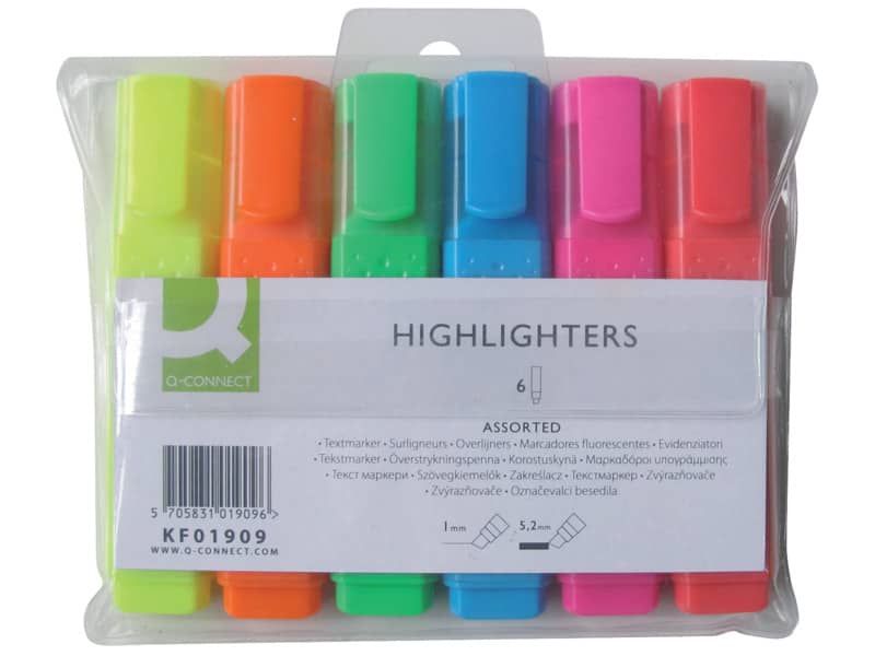 Evidenziatori Q-Connect 1,5-2 mm assortiti astuccio da 6 colori - KF01909