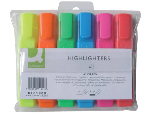 Evidenziatori Q-Connect 1,5-2 mm assortiti astuccio da 6 colori - KF01909