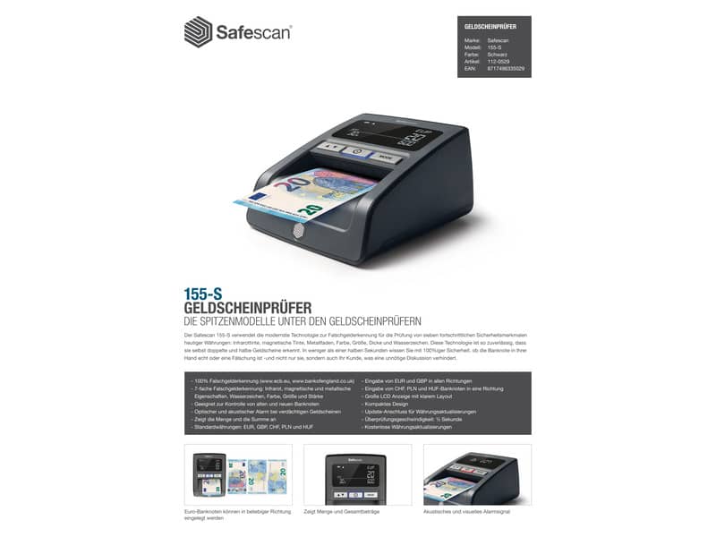 Verificatore banconote false Safescan 155-S nero 112-0529
