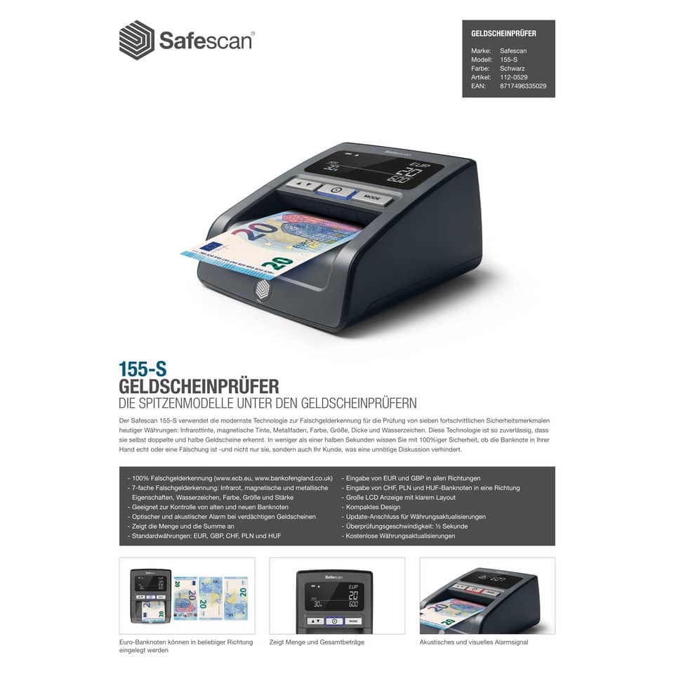 Verificatore banconote false Safescan 155-S nero 112-0529