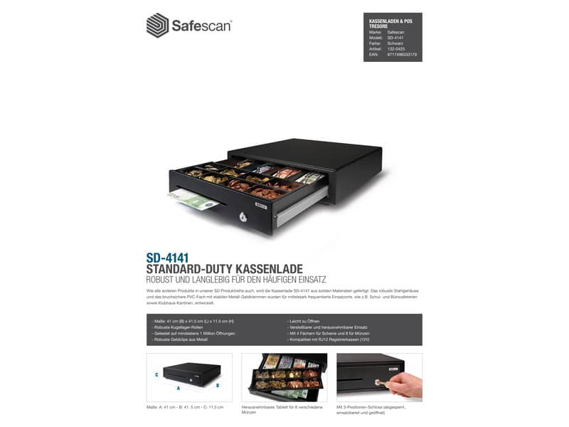 Cassetto per uso standard Safescan SD-4141 in metallo/plastica nero 132-0425