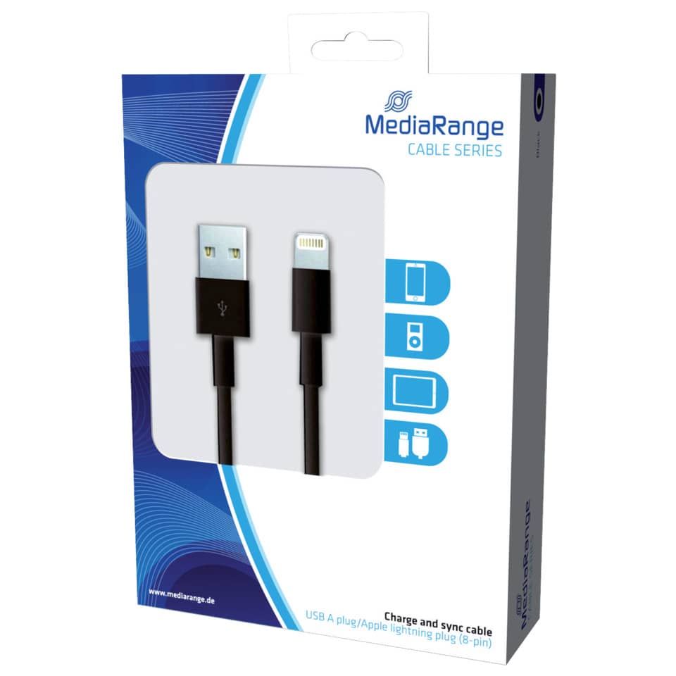 Cavo di ricarica e sincronizzazione Media Range USB 2.0/Apple Lightning 1m nero - MRCS137