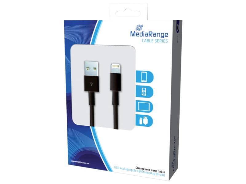 Cavo di ricarica e sincronizzazione Media Range USB 2.0/Apple Lightning 1m nero - MRCS137