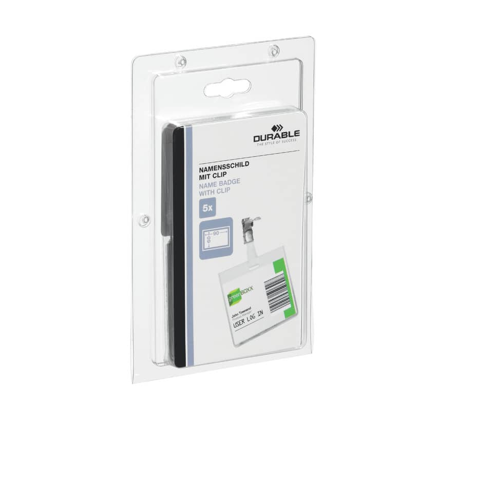 Portanomi DURABLE tasca chiusa con clip inserto 60x90mm conf. 5 - 860319