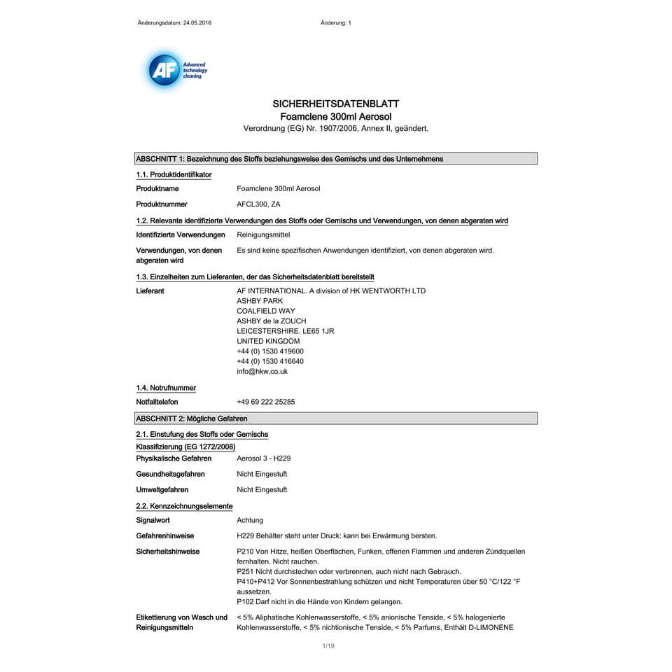 Detergente schiumogeno AF International Bomboletta da 300 ml Foamclene AFCL300