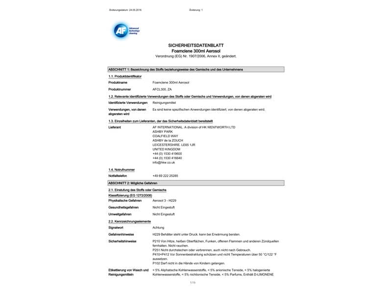 Detergente schiumogeno AF International Bomboletta da 300 ml Foamclene AFCL300