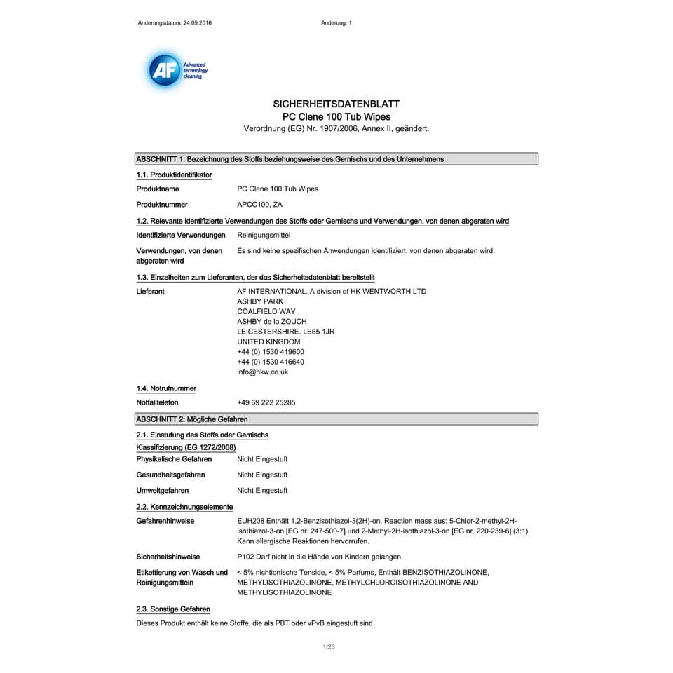 Salviette detergenti AF International PC-Clene barattolo da 100 - APCC100