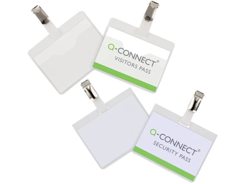 Portabadge Q-Connect plastica 90x60 mm con clip Visitor badge apertura superiore - conf. da 25 - KF01560