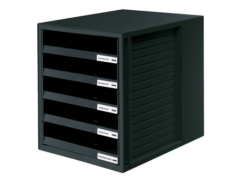 Cassettiera SCHRANK-SET HAN in polistirolo con 5 cassetti aperti nero 1401-13