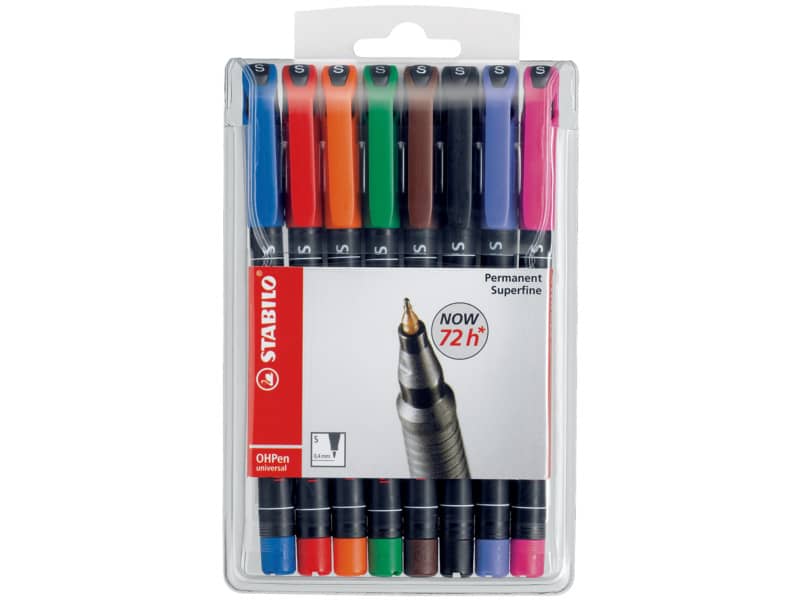 Penne Stabilo OHPen universal Superfine (S) 0,4 mm assortiti astuccio da 8 - 841/8